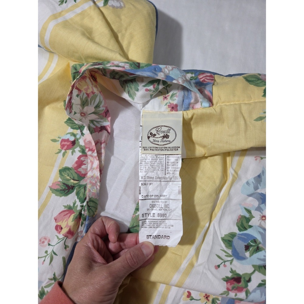 2 VTG Croscill Home Princess Standard Pillow Shams Shabby Floral Stripe Cottage - Picture 6 of 6